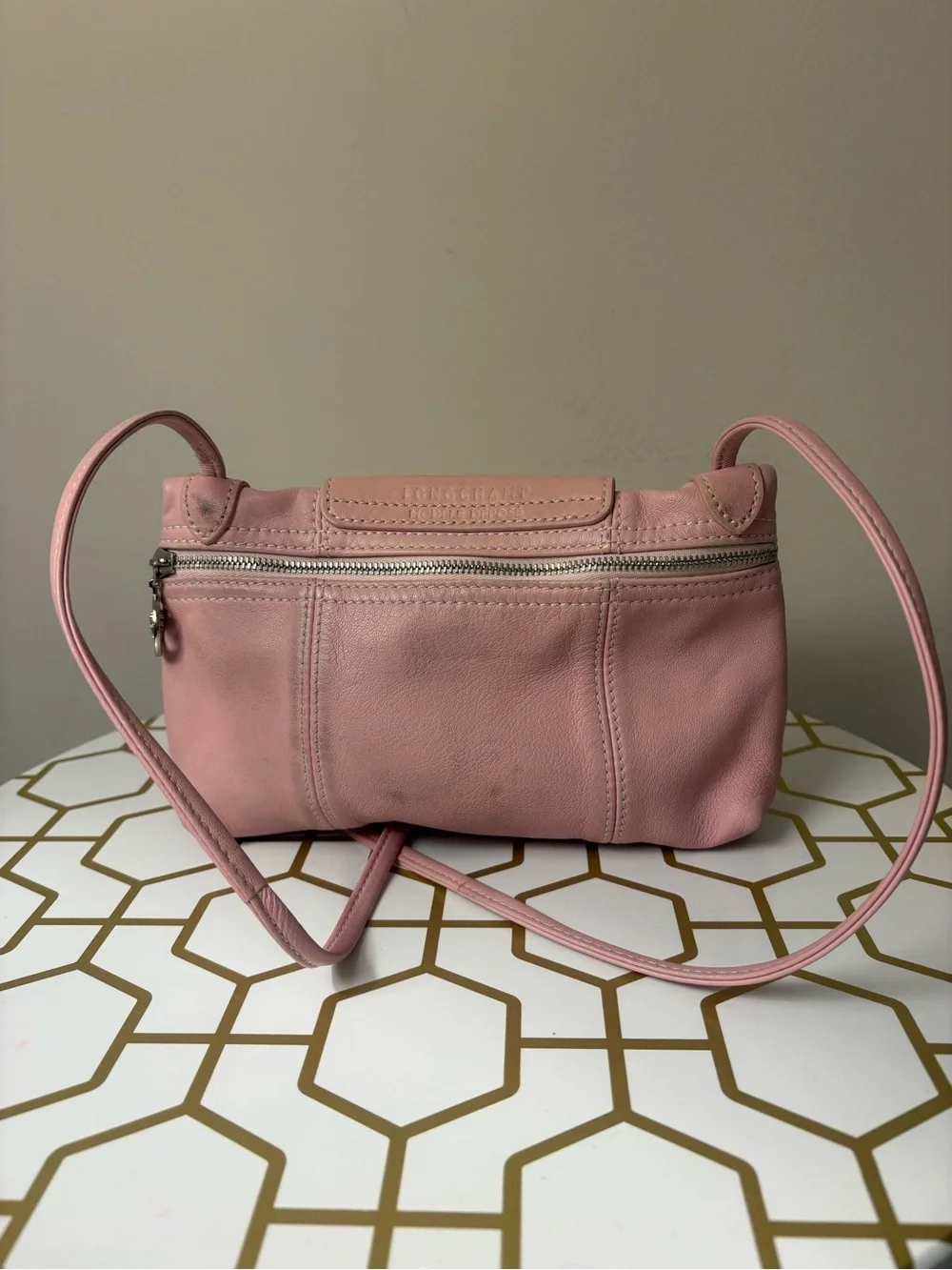 Longchamp Dusty Pink Crossbody Le Pliage Cuir Mini Bag - Picture 4 of 7